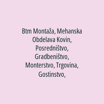 Btm Montaža, Mehanska Obdelava Kovin, Posredništvo, Gradbeništvo, Monterstvo, Trgovina, Gostinstvo, Kmetijstvo, Proizvodnja, Logistika, Izobraževanje, Zdravstvene, Filmske, Telekomunikacijske In Druge Dejavnosti, d.o.o. - Logotip