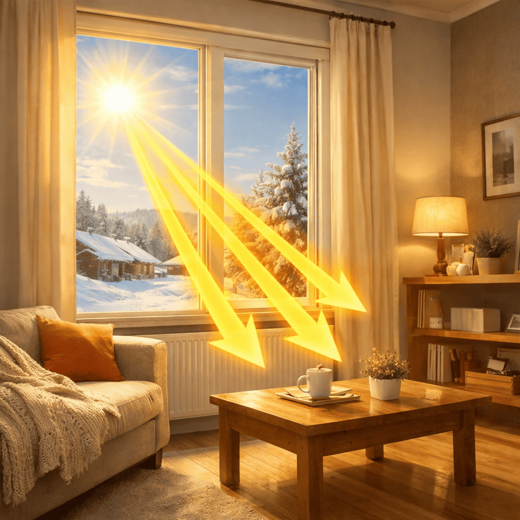 sončna energija ogreva dom in zmanjšuje porabo energije pozimi